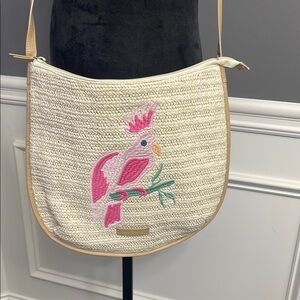 New, Vera Bradley Embroidered Parrot Straw Crossbody Bag